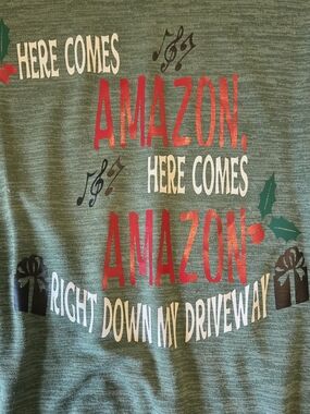 Time and Tru Green Holiday 'Here Comes Amazon' Long Sleeve Tee